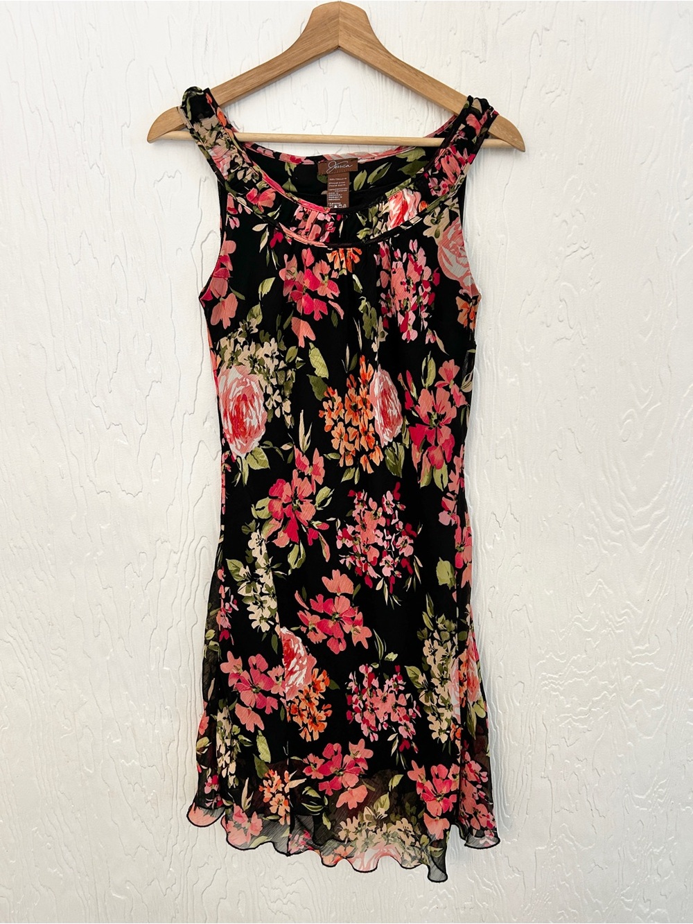 VINTAGE Y2K Jessica Floral Midi Dress Chiffon Small Pink Black Party Event‎